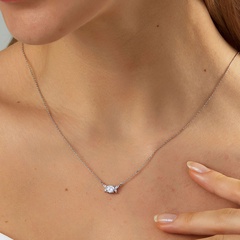 Simple Fashion All-Match Geometric Inlaid Zircon Plated Μm White Gold Color Necklace