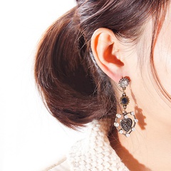 Pearl Earrings Retro New Colorful Crystals Peach Heart Eardrops Temperament Women's Long Heart Fashion Ear Studs