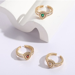 European and American Hot Copper Plating 14K Gold Vintage Geometric Open Water Drop Ring for Women Stylish Adjustable Zircon Ring