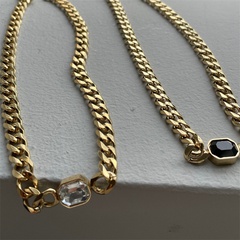 Simple Fashion Inlaid Single Zirconium Cuban Link Chain Stainless Steel Necklace