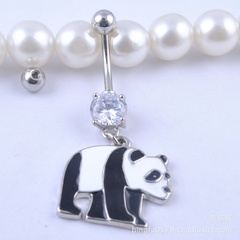 Fashion dripping oil black and white panda alloy belly button