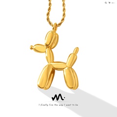 Koreanischer trendiger süßer Ballon-Lufthund, dreidimensionale Halskette aus 18 Karat echtem Gold mit Titanstahl