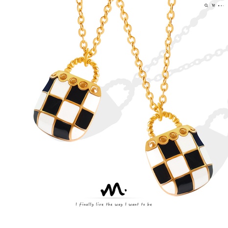 new dripping oil plaid small bag pendant titanium steel gold-plated clavicle chain female's discount tags