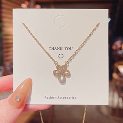 fashion full diamond flower pendant necklace simple titanium steel clavicle chain