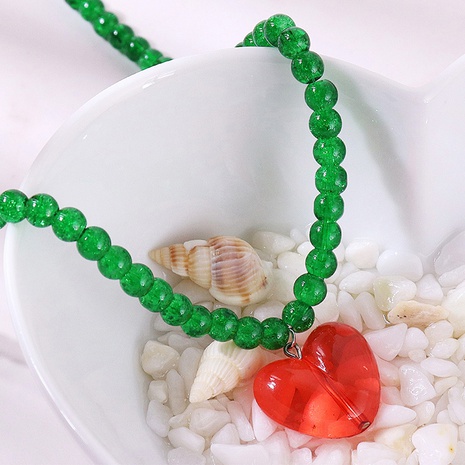 Europäische und amerikanische kreative Persönlichkeit Glasperlen Harz Pfirsich Herz Halskette's discount tags