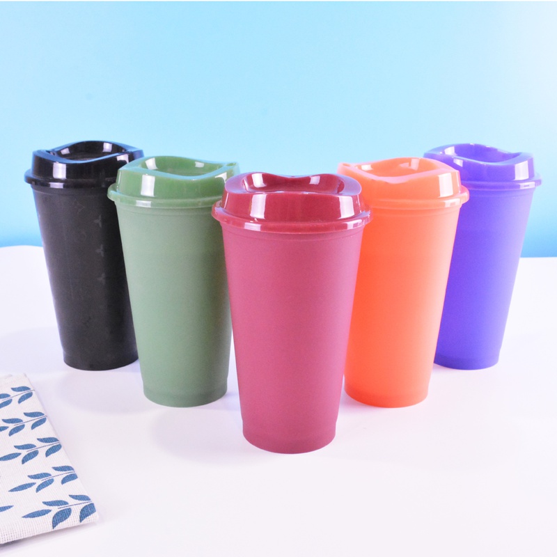 Einfache Wrme ndern Temperatur Empfindliche Verfrbung Kunststoff Tasse Voll Farbe mit Deckel