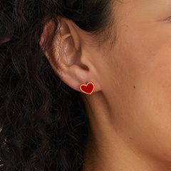 Fashion Summer Stainless Steel Plating 18K Gold Heart-Shaped Red Earrings Stainless Steel