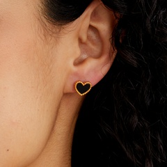 Fashion Summer Tower Simple Stainless Steel Electroplated 18K Gold Heart-Shaped Black Earrings