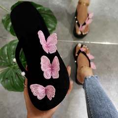 Sommer Neue Flache Plattform Schmetterling Perle Dicken Boden Sandale