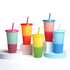 Neue Mode Temperatur Sensitive Farbwechsel Kunststoff Stroh Tasse 710ml