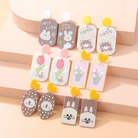 Nuevos pendientes de acrílico de conejo de oso de lunares dulces de té de leche de dibujos animados de moda's discount tags