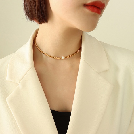 Collar de perlas de agua dulce de moda Acero de titanio oro de 18K's discount tags