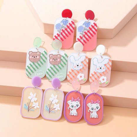 Fashion New Contrast Color Three-Dimensional Embossed Bear Rabbit Sweet Cute Cartoon Acrylic Earrings's discount tags