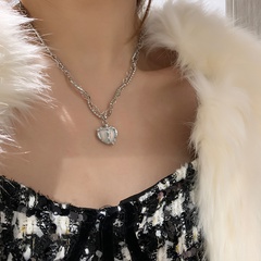 Fashion Heart Gem Diamond-Studded Necklace Pendant Alloy