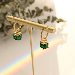 Fashion Titanium Steel Claw Buckle Emerald Zircon Earrings Titanium Steel Jewelry