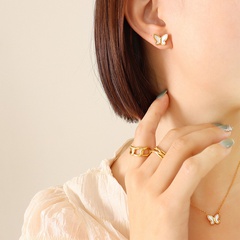 Fashion Sweet Butterfly White Sea Shell Titanium Steel Necklace Earrings Jewelry Set