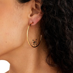 Simple Fashionable Temperamental All-Match Large Circle Open C- Shaped Butterfly 18K Gold Earrings Pair