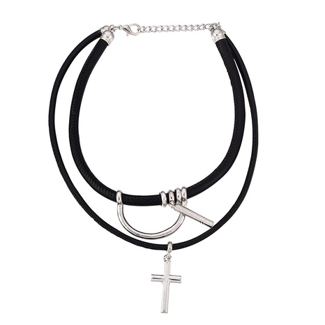 Fashion Leather Silver Color Tokyo Cross Alloy Double Layer Necklace's discount tags