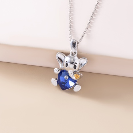 Silver Cartoon Elephant Blue Loving Heart Gemstone Necklace Pendant's discount tags