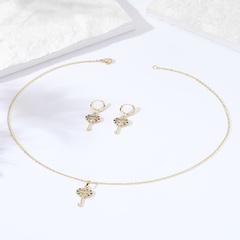 2022 Hot Sale Simple Temperamental All-Match Fashion Key Hollow-Shaped Inlaid Zircon Copper Plating Μm Gold Necklace Earrings Set