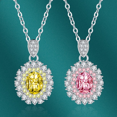 Fashion Yellow Pink Diamond Denier Shape Moissanite Pendant Copper Necklace's discount tags