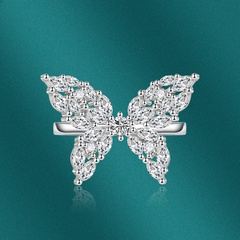 Fashion Refined Rhinestone Butterfly Opening Ring Copper