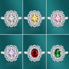 Fashion Blooming Yellow Diamond Colorful Hexagonal Flower Copper Ring