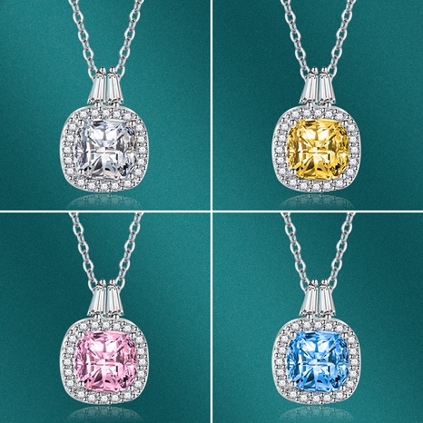 Fashion Moissanite Square Full Diamond Pendant Gems Copper Necklace's discount tags
