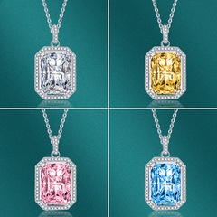 Square Pendant Diamond Colored Gems Female Copper Clavicle Chain Pink Jewelry