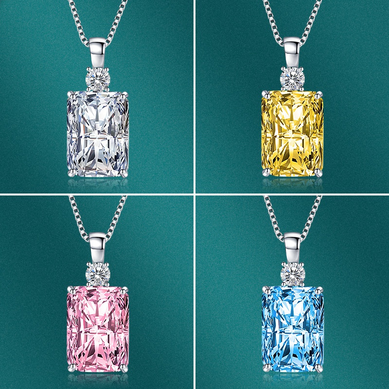 Square Sapphire Fashion Colored Gems Pendant Womens Copper Necklace Jewelry