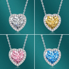 Amazon Cross-Border Moissanite Full Diamond Heart-Shaped Pendant European and American Fashion Colored Gems Necklace Female Accessories One Piece Dropshipping