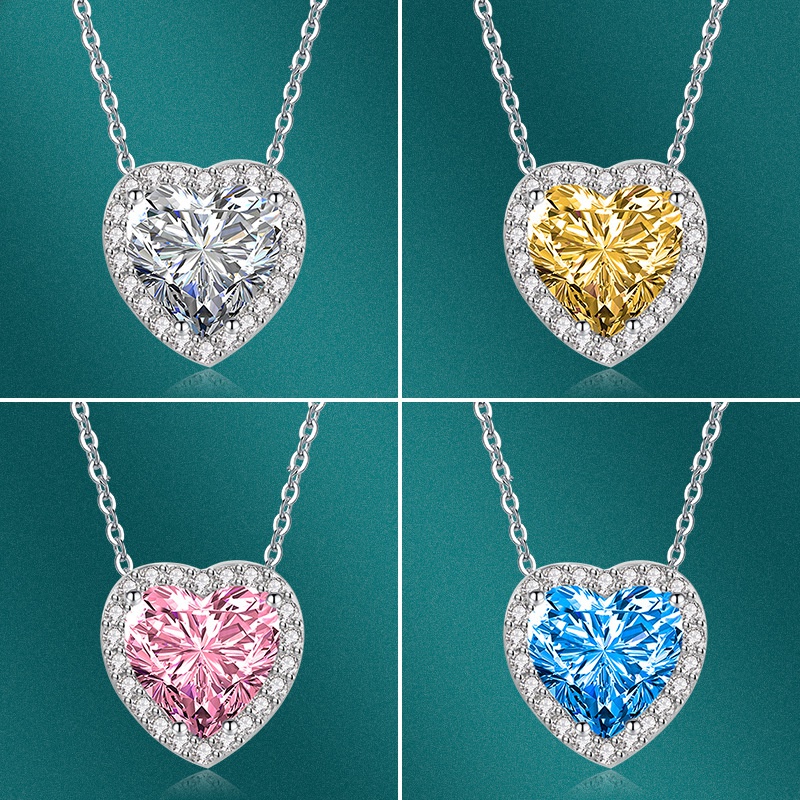 Amazon CrossBorder Moissanite Full Diamond HeartShaped Pendant European and American Fashion Colored Gems Necklace Female Accessories One Piece Dropshipping