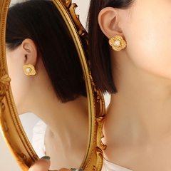 Fashion Unisex Geometric Imitation Pearl Titanium Steel 18K Gold Plated Earrings