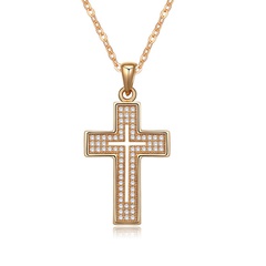 Mode croix de cuivre incrusté zircon pendentif or-plaqué collier