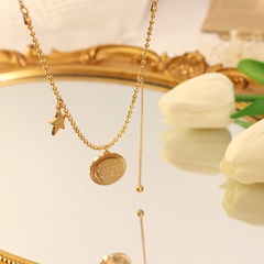 Runde Marke Brief Anhänger Fünf-Stern Halskette Weibliche Zubehör Titan Stahl 18K Gold