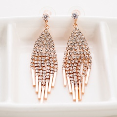 fashion long tassel inlaid rhinestone pendant alloy earrings