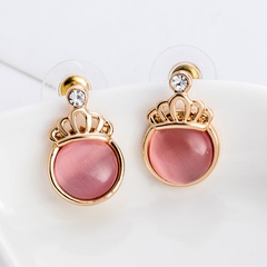 Mode Gold-Überzogene Crown Halbkreis Opal Stein Ohrringe