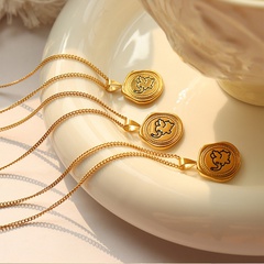 Mode Geometrische Förmigen Gold Münze Tier Elefant Abbildung Anhänger Halskette Titan Stahl
