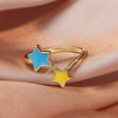 Mode Süße Tropft Fünf-Stern Kupfer Reales Gold Überzogen Einstellbare Ring