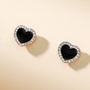 Mode Schwarz Ornament Strass Heart Shaped Alloy Stud Ohrringepicture6