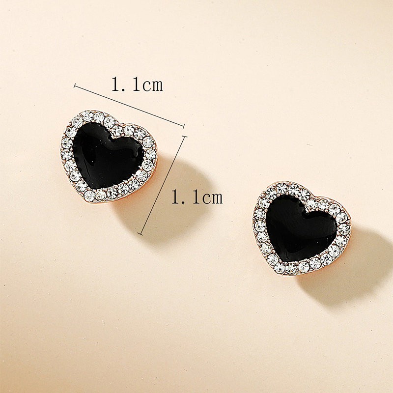 Mode Schwarz Ornament Strass Heart Shaped Alloy Stud Ohrringepicture4