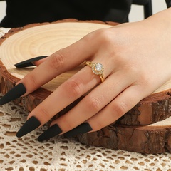 Fashion Micro Inlaid Zircon Open Adjustable Copper Ring Real Gold Plating