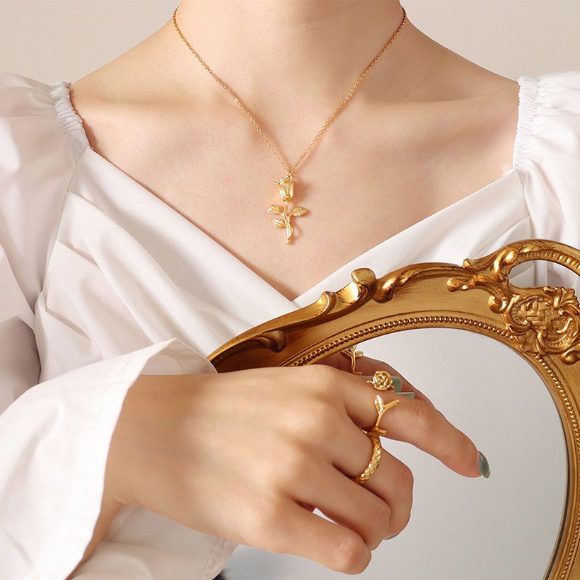 Bijoux Fantaisie Parures Bijoux | Mode Rose Clavicule Collier Bracelet Titane Acier Bijoux Ensemble - ZC07371
