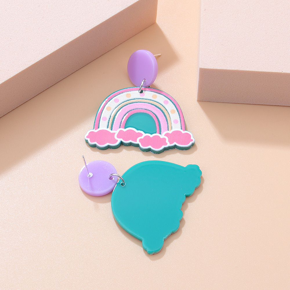 Fashion New Acrylic Cartoon Graffiti Heart Shaped Clouds Arch Rainbow ColorBlocking Earringspicture9