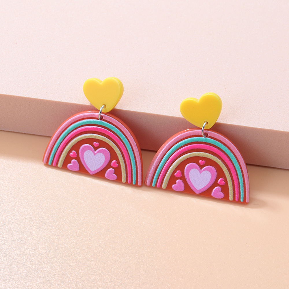 Fashion New Acrylic Cartoon Graffiti Heart Shaped Clouds Arch Rainbow ColorBlocking Earringspicture8