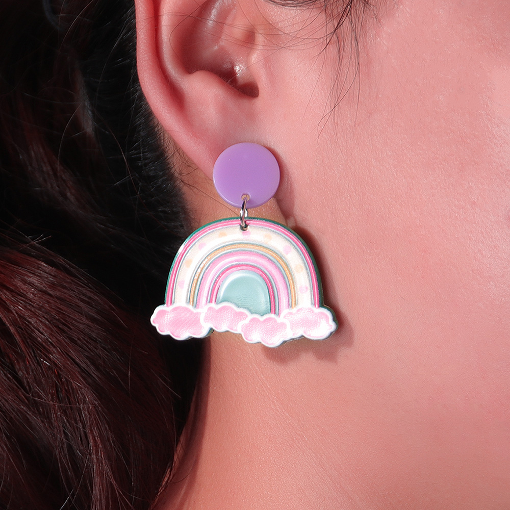Fashion New Acrylic Cartoon Graffiti Heart Shaped Clouds Arch Rainbow ColorBlocking Earringspicture7