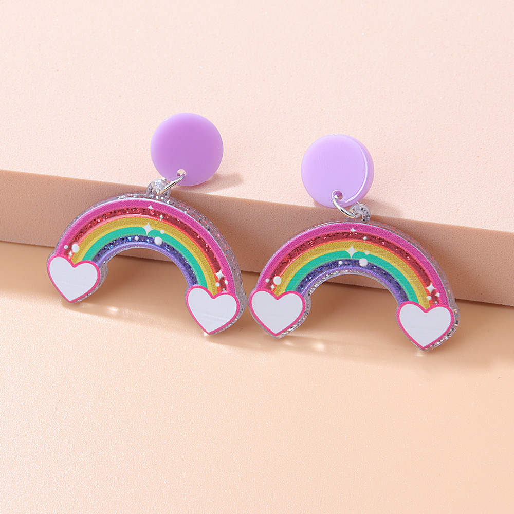 Fashion New Acrylic Cartoon Graffiti Heart Shaped Clouds Arch Rainbow ColorBlocking Earringspicture4