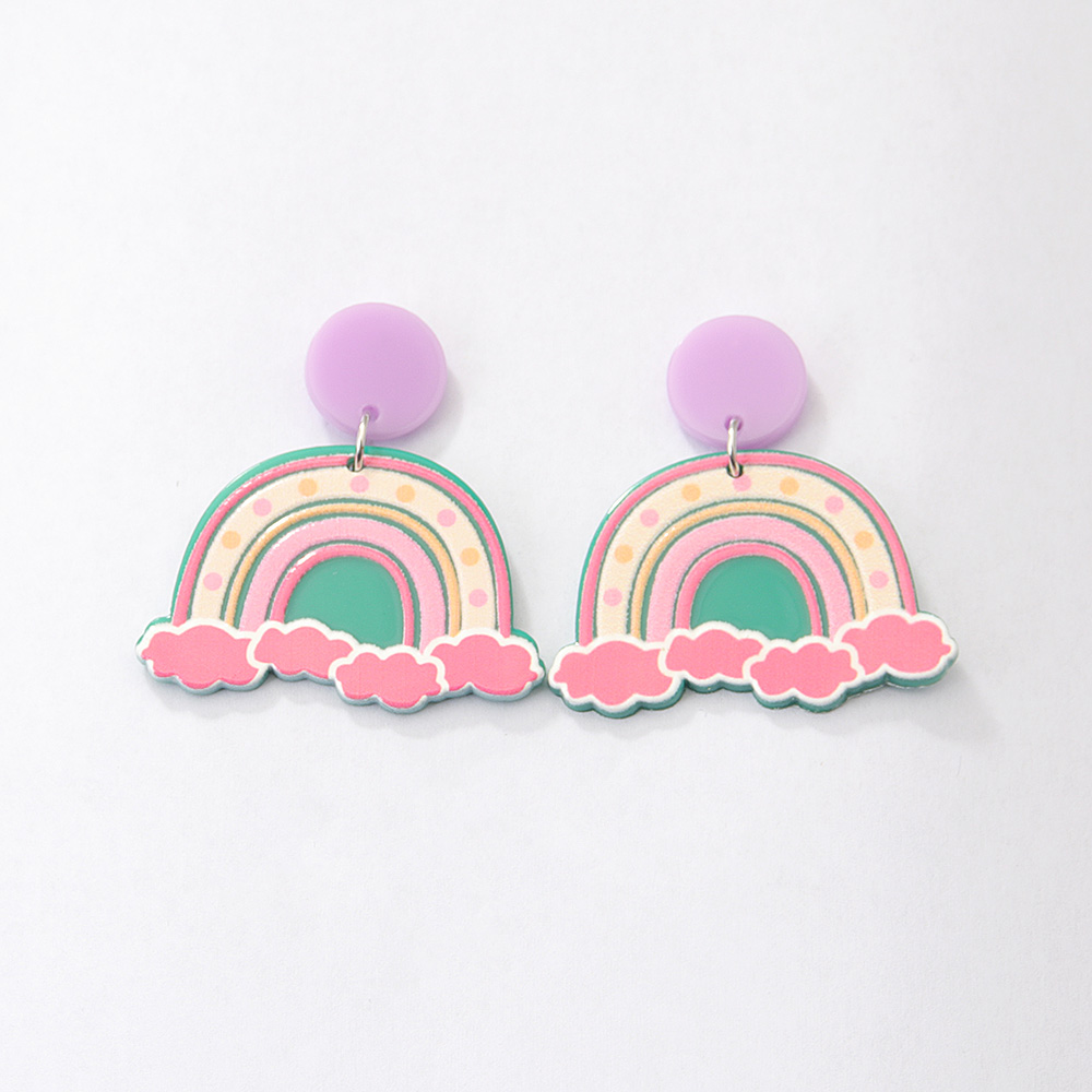 Fashion New Acrylic Cartoon Graffiti Heart Shaped Clouds Arch Rainbow ColorBlocking Earringspicture2
