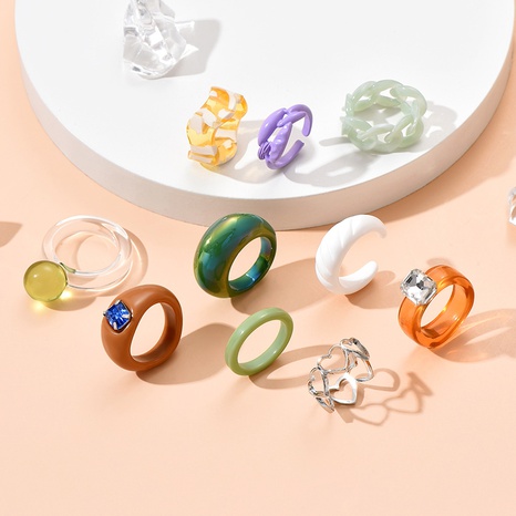 Fashion New Simple Colorful Shiny Resin Acrylic Ring Set's discount tags
