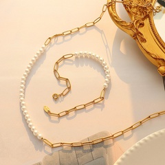 Mode Gleiche Perle Schlüsselbein Halskette Geschenk Armband Schmuck Set Titan Stahl